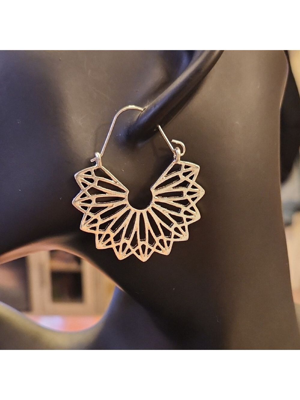 Silver Dangle Fan Design Earrings
